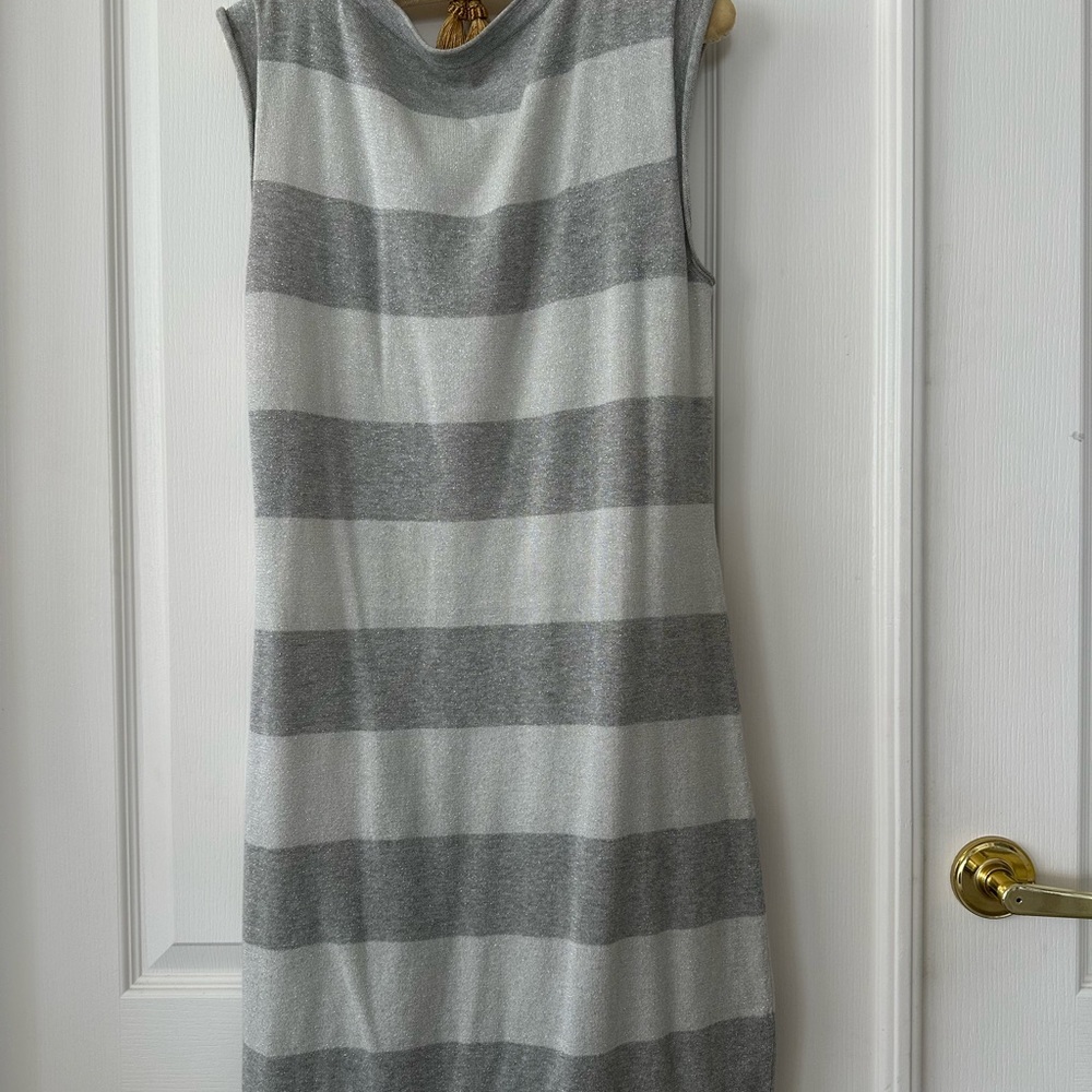 iisli metallic light and dark gray knit, striped dress size large EUC